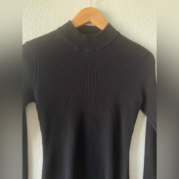 Vintage y2k Fitted Soft Ribbed Knit Top Women’s S Black Long Sleeve Mock Neck - Picture 3 of 11